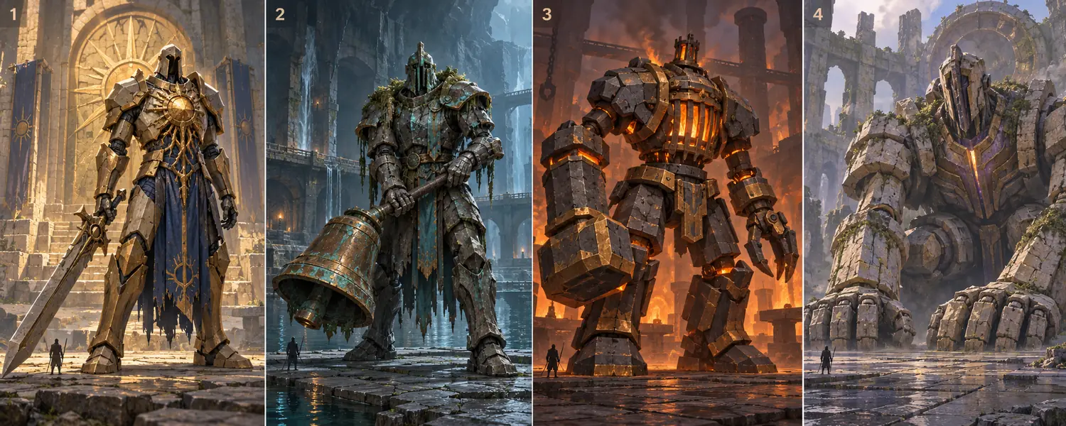 Concept art of four bosses of the ruins