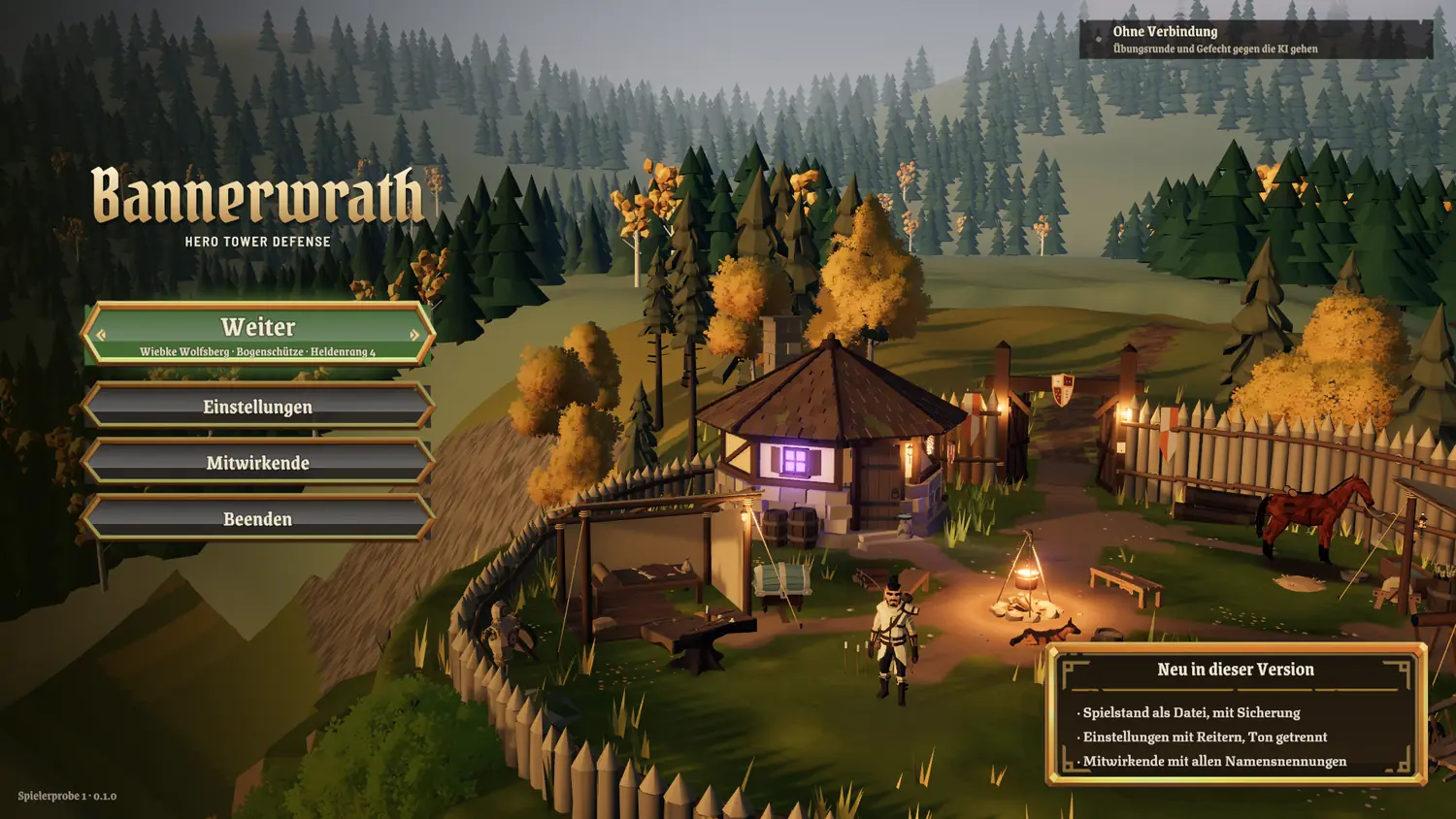 The home camp with menu and campfire